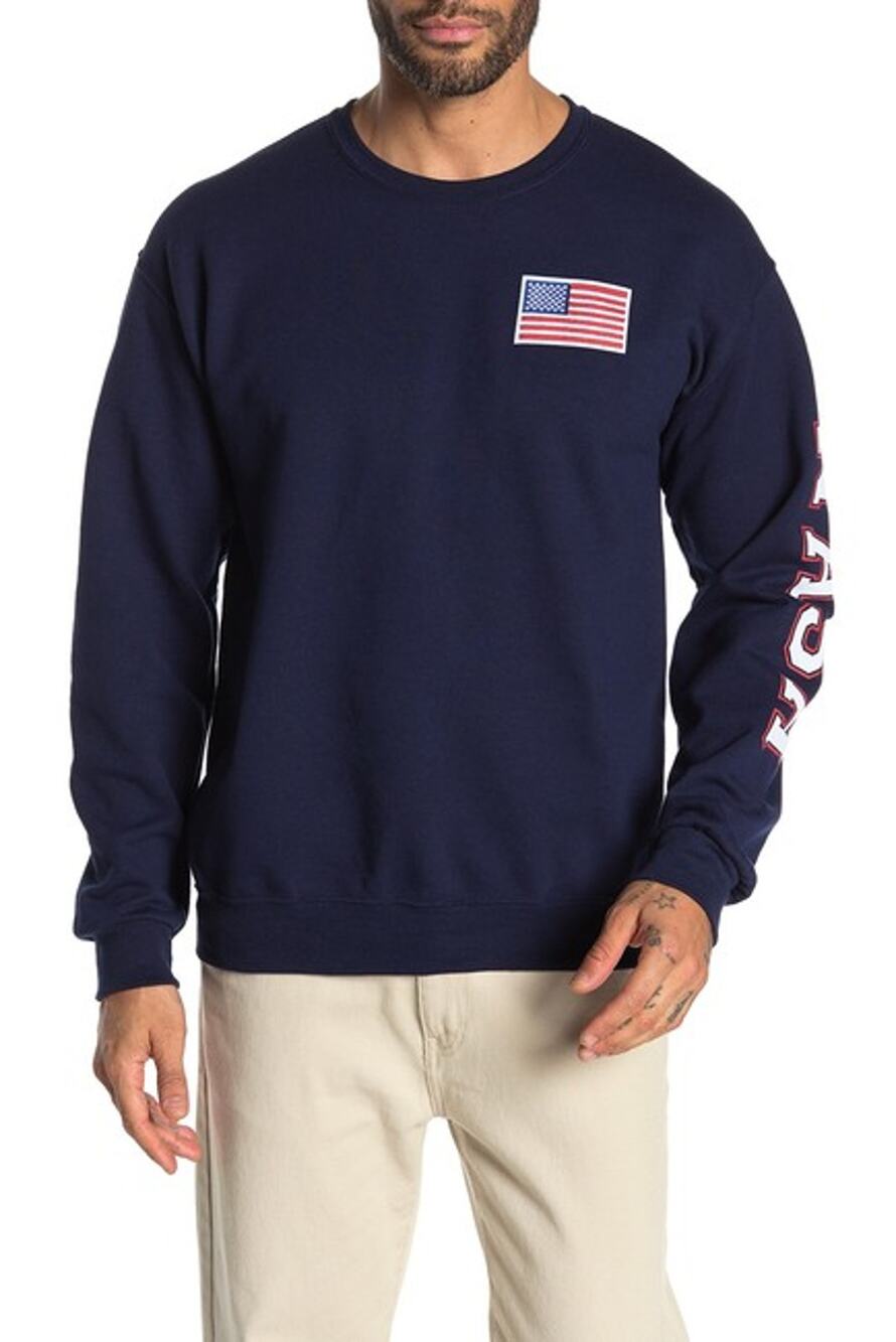 Mad Engine NASA US Flag Graphic Crewneck Sweatshirt Men's Large Navy Blue NWOT